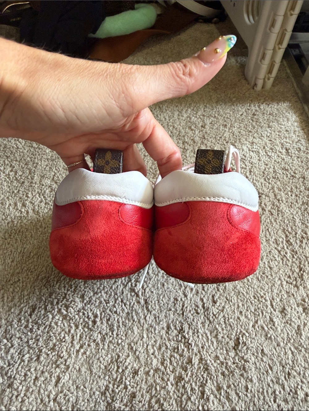 Louis Vuitton Red and White Women's Sneakers - Picture 6 of 7